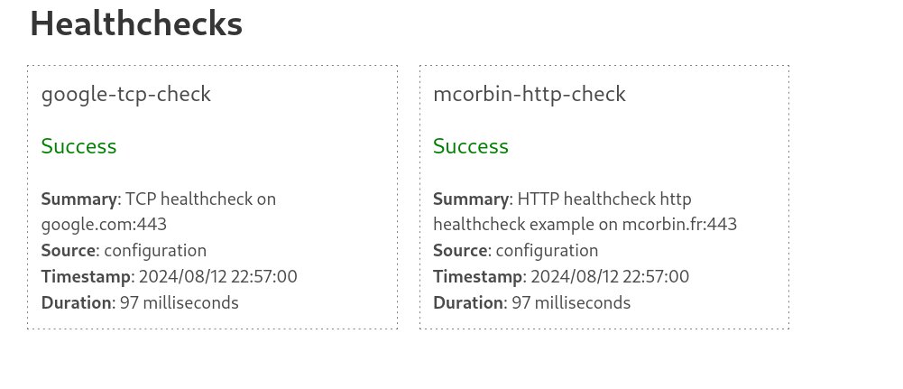 Screenshot montrant l’interface de Cabourotte avec 2 health checks créés