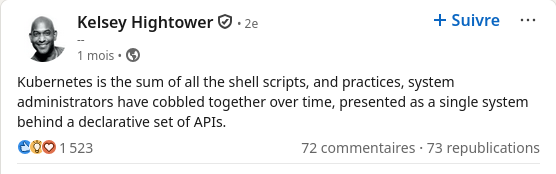 Kubernetes is the sum of all the shell scripts, and practices, system administrators have cobbled together over time, presented as a single system behind a declarative set of APIs.