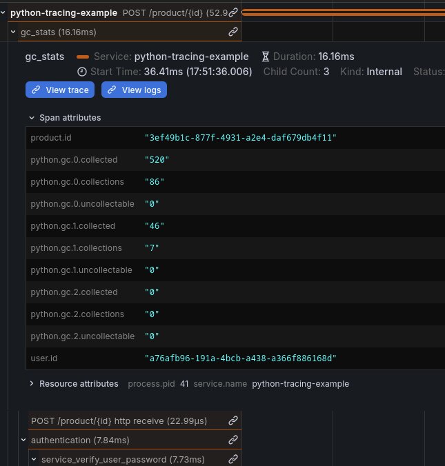 Une span avec les métriques du garbage collector