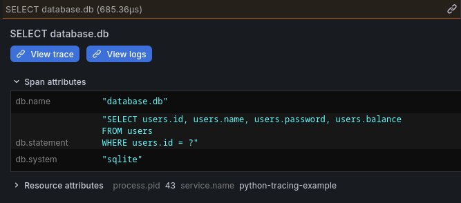 La span SQL de l’authentification avec ses attributs